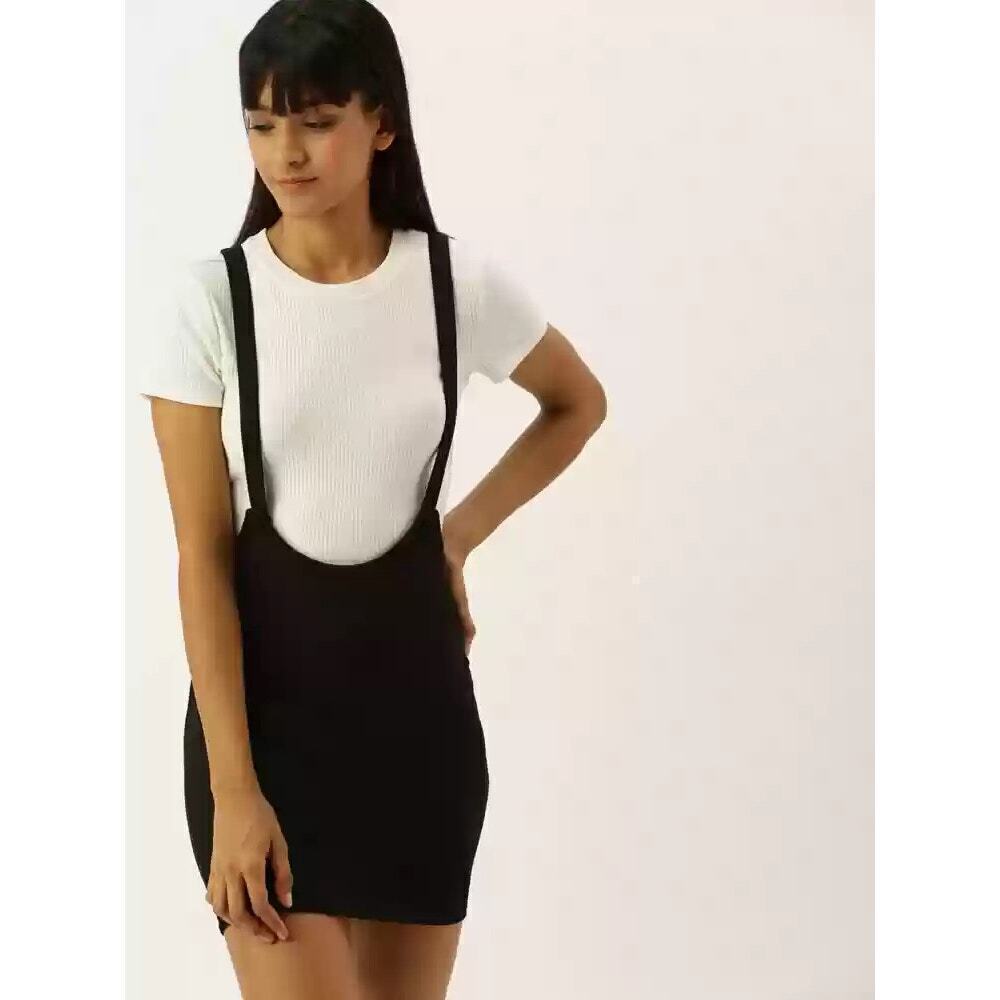 Forever‎ 21 Womens Black Pinafore Mini Jumper Dress Bodycon Overall Skirt Small